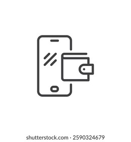 Mobile Wallet line icon. linear style sign for mobile concept and web design. Digital wallet with a phone outline vector icon. Symbol, logo illustration. Vector graphics