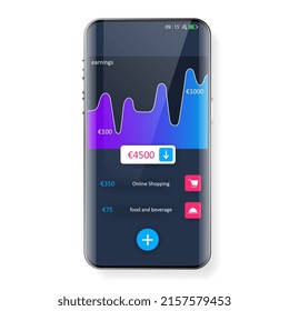 mobile wallet note data earnings application template, Smartphone redesign realistic object 