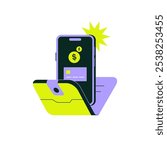 Mobile Wallet With Payment Icons In Flat Vector Illustration Symbolizing Online Banking, Finance, And Digital Wallet, Isolated On White Background.