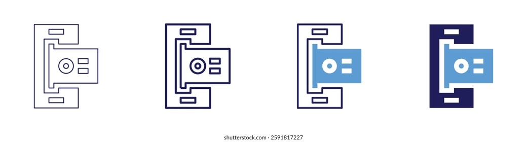 Mobile wallet payments icon in 4 different styles. Thin Line, Line, Bold Line, Duotone. Duotone style. Editable stroke.