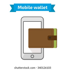 Mobile wallet, vector flat style illustration, pay