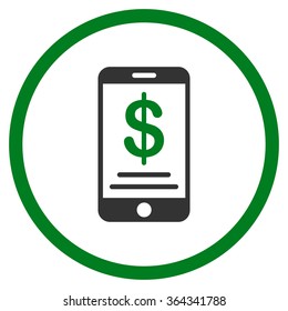 Mobile Wallet vector icon. Style is bicolor flat circled symbol, green and gray colors, rounded angles, white background.