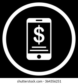 Mobile Wallet vector icon. Style is flat circled symbol, white color, rounded angles, black background.