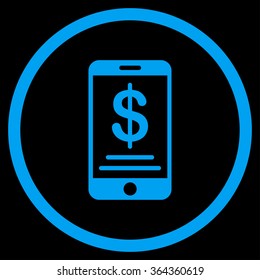 Mobile Wallet vector icon. Style is flat circled symbol, blue color, rounded angles, black background.