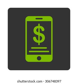 Mobile Wallet vector icon. This flat rounded square button uses eco green and gray colors and isolated on a white background.
