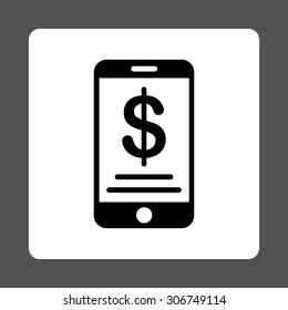 Mobile Wallet vector icon. This flat rounded square button uses black and white colors and isolated on a gray background.
