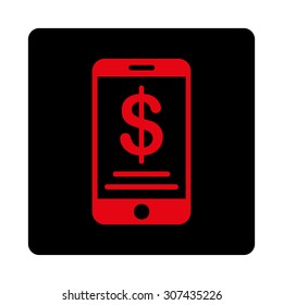Mobile Wallet vector icon. This flat rounded square button uses intensive red and black colors and isolated on a white background.