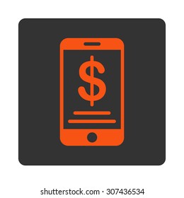 Mobile Wallet vector icon. This flat rounded square button uses orange and gray colors and isolated on a white background.