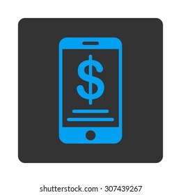Mobile Wallet vector icon. This flat rounded square button uses blue and gray colors and isolated on a white background.