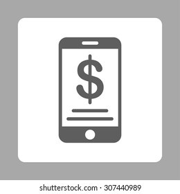 Mobile Wallet vector icon. This flat rounded square button uses dark gray and white colors and isolated on a silver background.