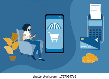 Mobile Brieftaschen und Online-Shopping-Konzept. Frauen zu Hause und mit Handy.

