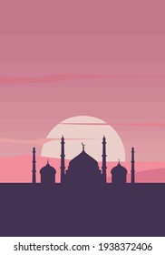 Mobile wallpaper in modern minimalist abstract. Mosque landscape background. vector illustration