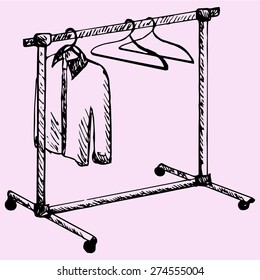 Mobile wardrobe, doodle style. sketch illustration
