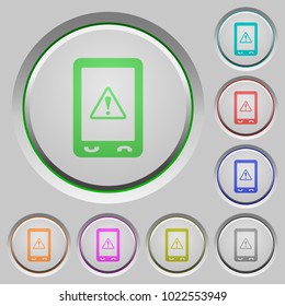 Mobile warning engraved icons on rounded square glossy steel buttons