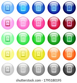 Iconos de advertencia móviles en conjunto de 25 botones esféricos brillantes de color