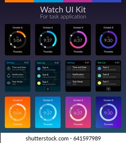 Mobile watch ui kit design concept with colorful backgrounds flat isolated vector illustration