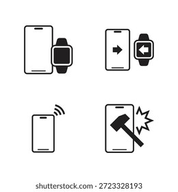 Mobile tragbare Verbindung und Beschädigung Glyphe Icons Sammlung