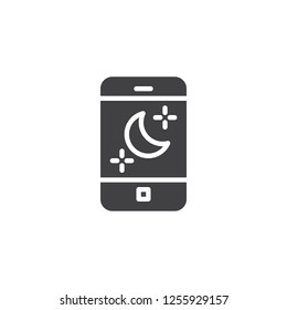 Mobile weather app vector icon. filled flat sign for mobile concept and web design. Smartphone with moon simple solid icon. Symbol, logo illustration. Pixel perfect vector graphics