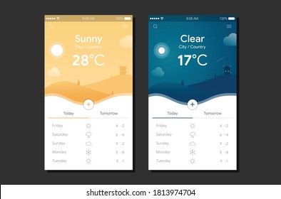 Mobile Weather Application UI - Vector