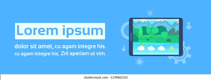 mobile weather forecast application interface concept for design work and animation flat horizontal banner copy space vector illustration