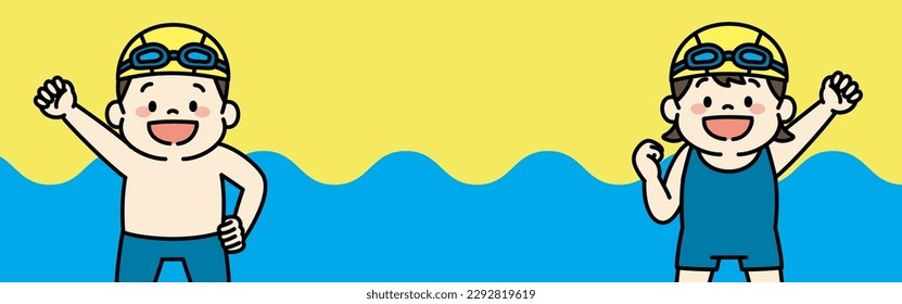 Mobile Web Banner Illustration of Swimming School