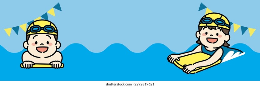 Mobile Web Banner Illustration of Swimming School