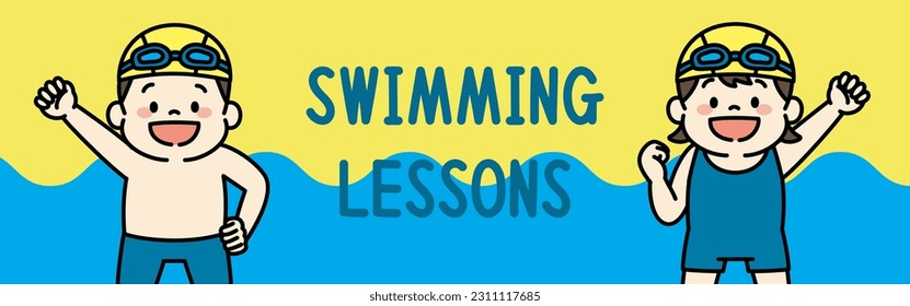 Mobile Web Banner Illustration of Swimming School