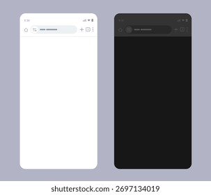 Mobile web browser interface templates in light and dark mode showing the address bar navigation buttons screens are blank for website mockups responsive design