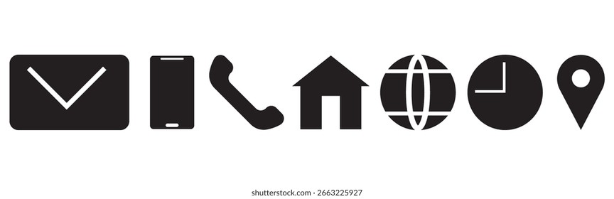 Para móviles y Web. Inicio y reloj . teléfono y ubicación conjunto de iconos .