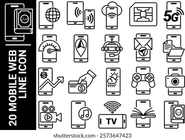 mobile web line icon, black and white
