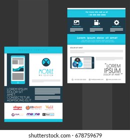 Mobile web solution Brochure, Template design with smartphones showing infographic elements and web symbols, Business concept.