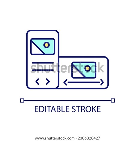 Mobile website adaptability RGB color icon. Responsive web development. Site and app for smartphone. Isolated vector illustration. Simple filled line drawing. Editable stroke. Arial font used