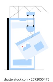 Mobile Website Development With Crane And Interface Elements In Flat Vector Illustration Symbolizing Web Design, UX UI, And Digital Construction, Isolated On White Background