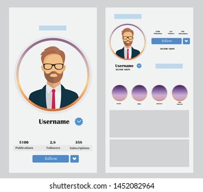 Mobile website template with people avatars. Social network interface application. Vector application template.Vector illustration