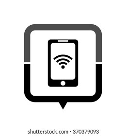 mobile wi-fi - black vector icon; map pointer;  message bubble