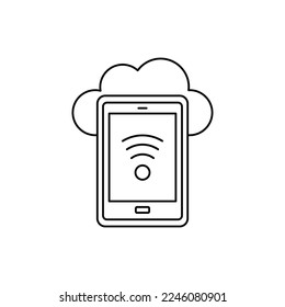 Mobile Wifi cloud computing icon in line style icon, isolated on white background