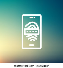Mobile wifi icon thin line for web and mobile, modern minimalistic flat design. Vector white icon on gradient mesh background.