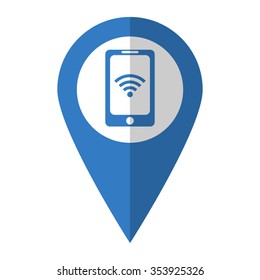 mobile wi-fi - vector icon; blue map  pointer