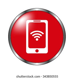 mobile wi-fi - vector icon on the  red button