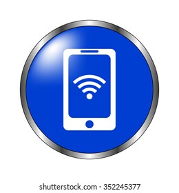 mobile wi-fi - vector icon on the blue button