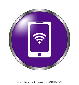 mobile wi-fi - vector icon; violet button