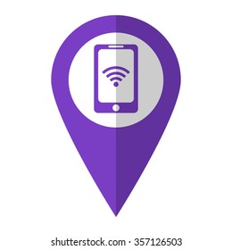 mobile wi-fi - vector icon;  violet map pointer