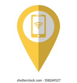 mobile wi-fi - vector icon;  yellow map pointer