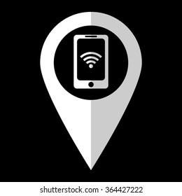 mobile wi-fi - white vector icon;  map pointer