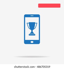 Mobile winner cup icon. Vector concept illustration for design.