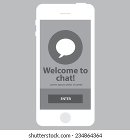 Mobile wireframe app screen. Welcome to chat screen which can be used as a mockup for your mobile application.
