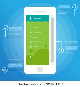Mobile Wireframe App UI Kit Screen. Sidebar menu screen, which can be used in your design.