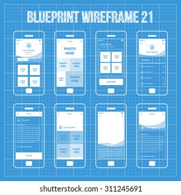 Mobile Wireframe App Ui KIt 21. User profile main screen, user gallery screen, user photos screen, user followers/following screen, user profile information screen, user profile with photos screen.