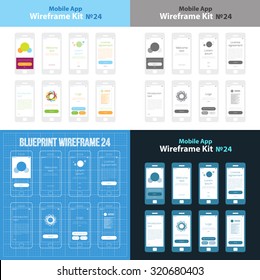 Mobile wireframe app ui kit 24. Sign in screen, welcome screen, tutorial screen, license agreement screen, introduction screen, register screen, sign up screen, layout screen.