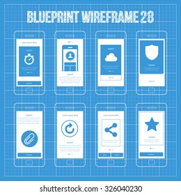 Mobile Wireframe App UI Kit 28. Stopwatch screen, user profile walkthrough screen, sync cloud screen, software protection screen, add file screen, refresh info screen, embbed information screen.